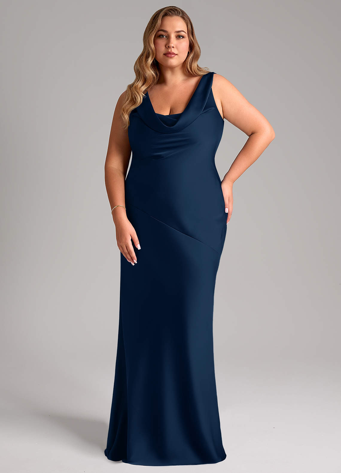 Azazie Rylina Vestidos de damas de honor Vestido de Azul Marino Oscuro de Satén Elástico de Corte Sirena image6