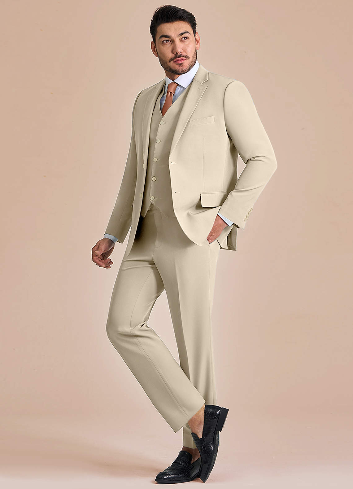 front James Tan Structured Stretch 3-piece suit