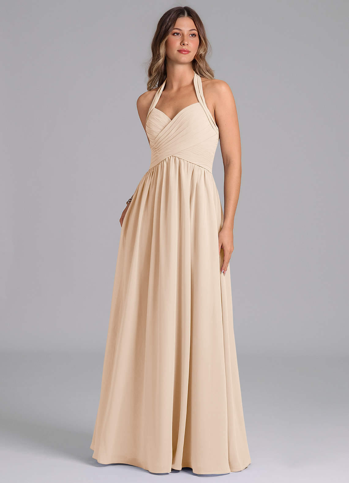 Azazie Darlyn Bridesmaid Dresses White Alabaster A-Line Pleated Chiffon Dress image1
