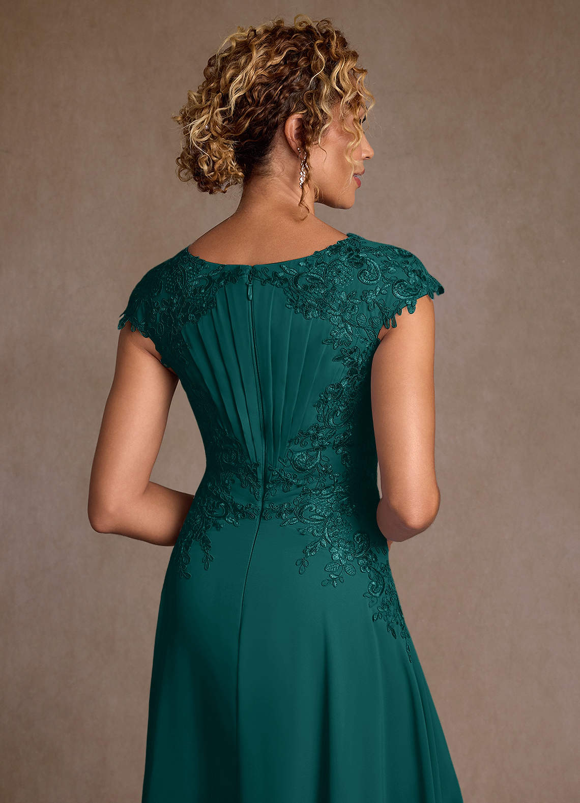 Azazie Crista Mother of the Bride Dresses Peacock A-Line Lace Chiffon Dress image5