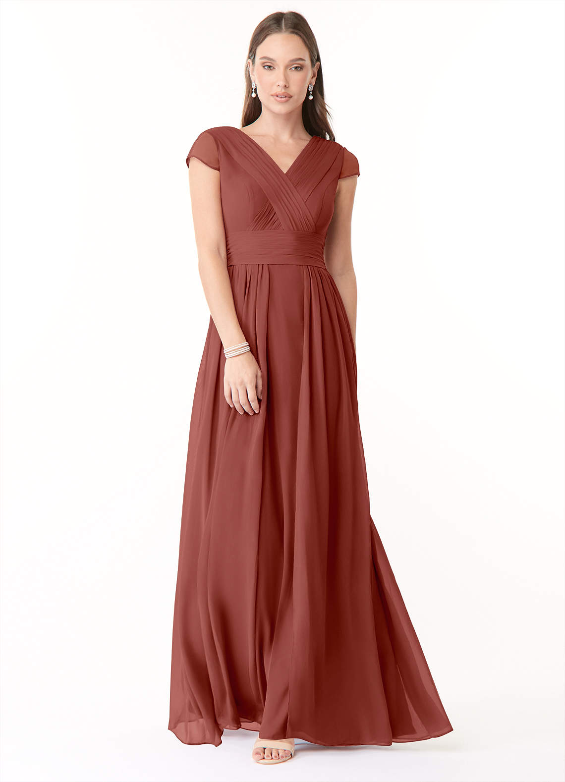 Azazie Organa Robes de demoiselle d'honneur Robe Trapèze en Mousseline de soie Plissée Auburn image1
