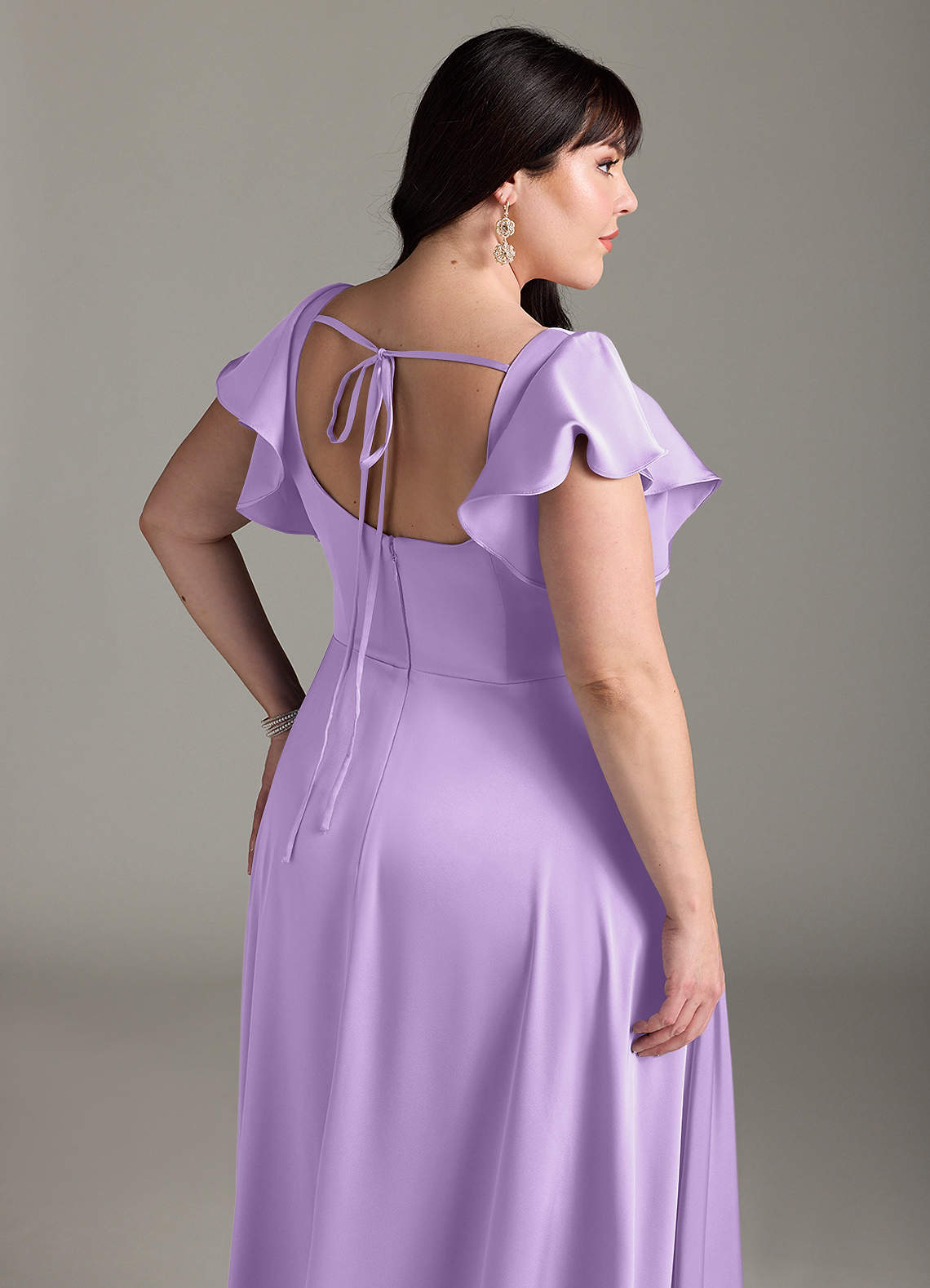 Azazie Bondi Bridesmaid Dresses Lilac A-Line Bow Stretch Satin Dress image10