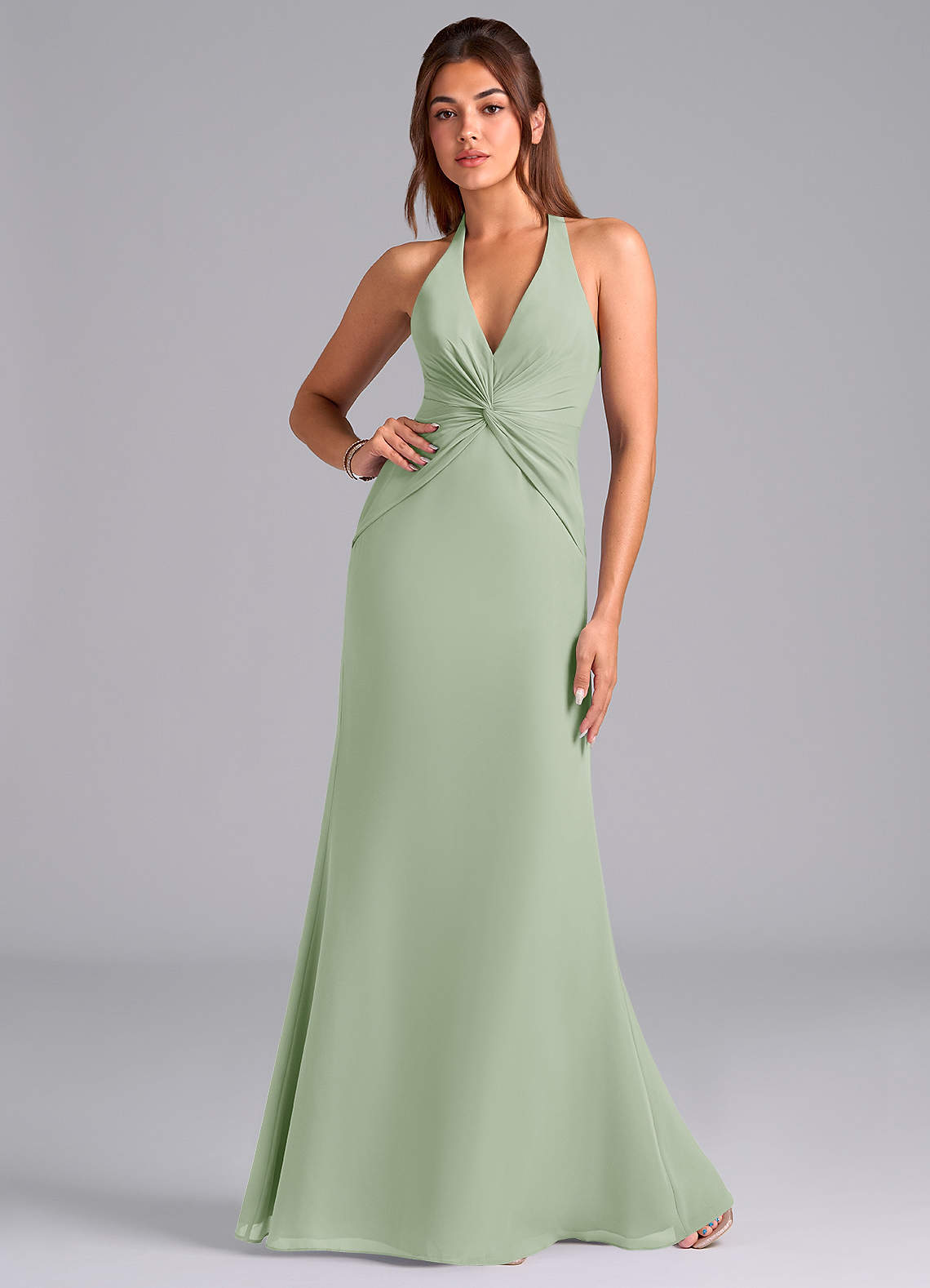 Azazie Valerie Bridesmaid Dresses Dusty Sage Mermaid Pleated Chiffon Dress image1