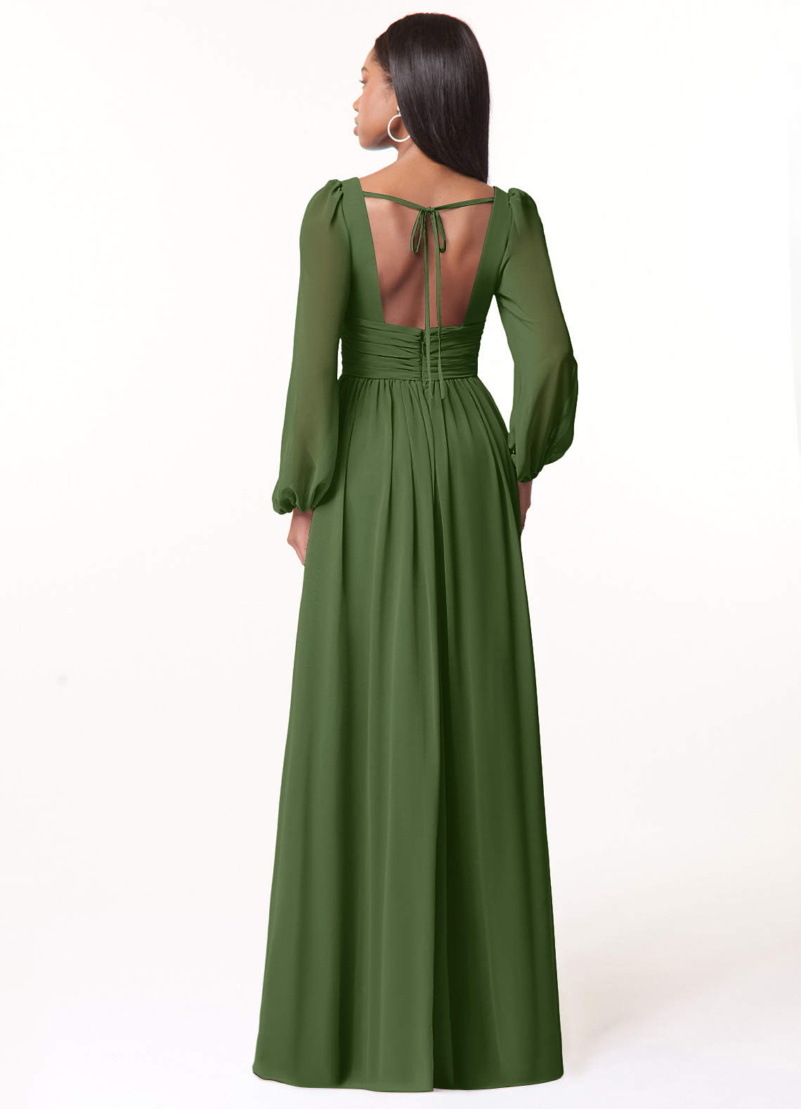 Azazie Norah Abiti da Damigella Abito A-Line in Chiffon con Maniche lunghe e Scollo a V Oliva image1
