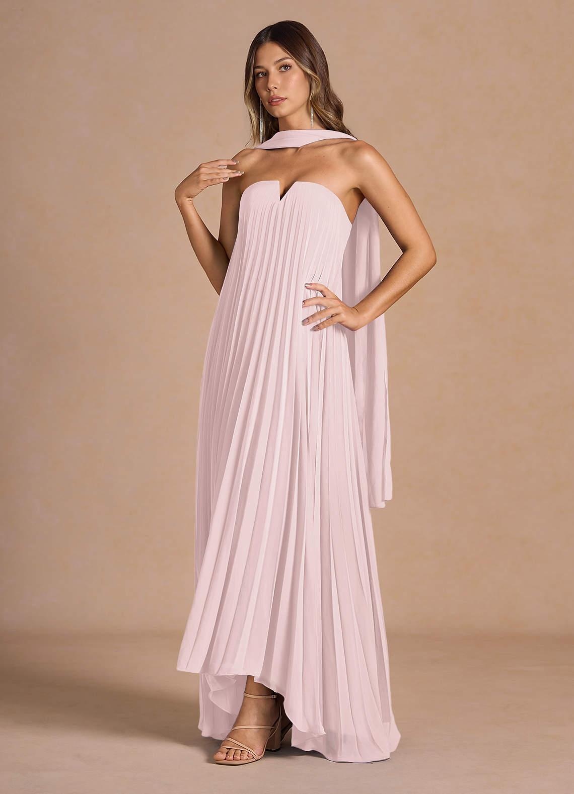 Nahla Powder Pink Allover Pleated Maxi Dress image1