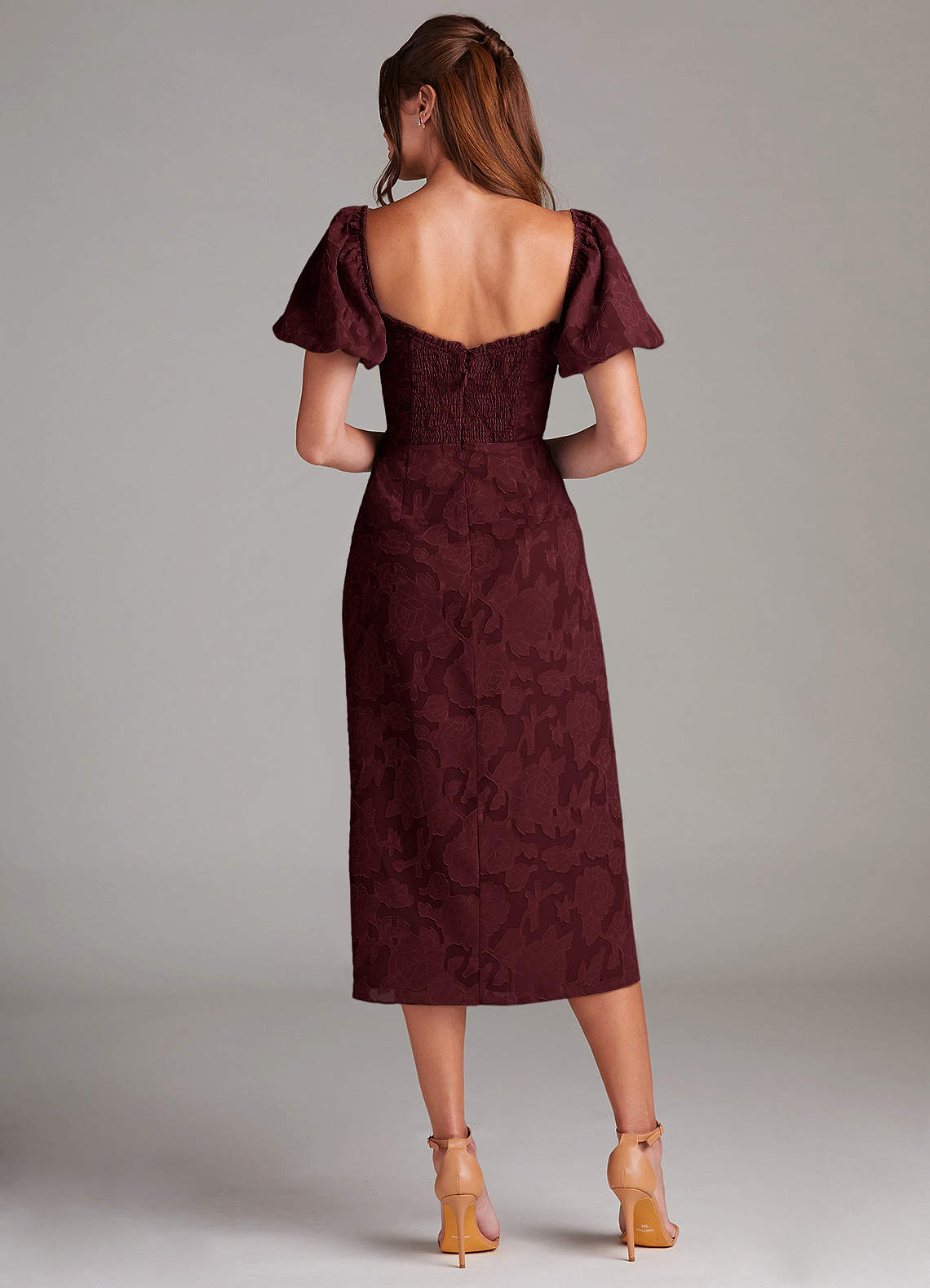 midi bridesmaid dresses with sleeves Ever-Pretty Elegant Pleated Chiffon Midi Semi Midi Dress with Ruffled Sleeves