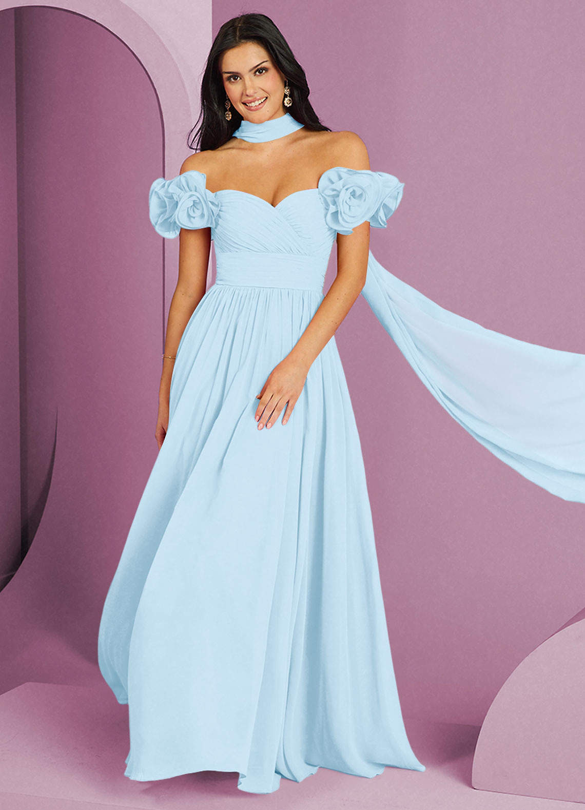 Barbie ♥ Azazie Bridesmaid Dresses Sky Blue A-Line Off the Shoulder Chiffon Convertible Dress image1