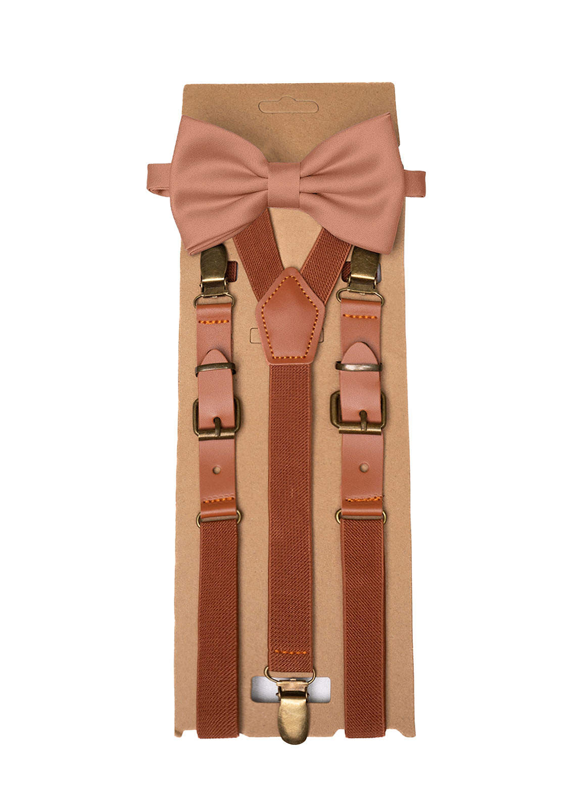 front Matching Matte Satin Pre-Tied Bow Tie & Suspenders Set
