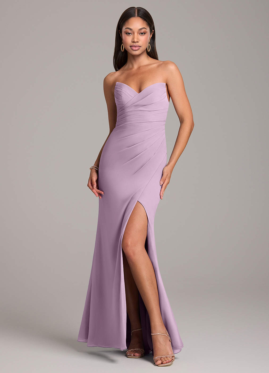 Azazie Yola Jurken voor bruidsmeisjes Converteerbaar Jurk van Chiffon met Kolom Geplooid Blauweregen image1