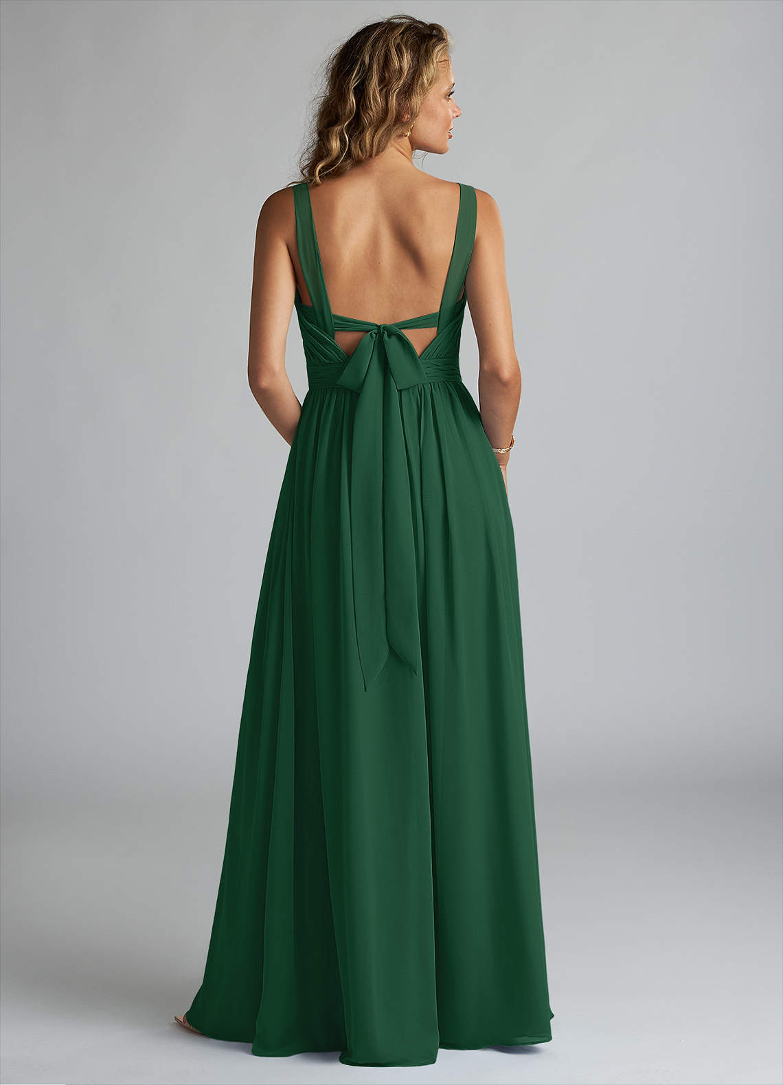 Azazie A-Line V-Neck Floor-Length Chiffon Bridesmaid Dresses - Dark Green