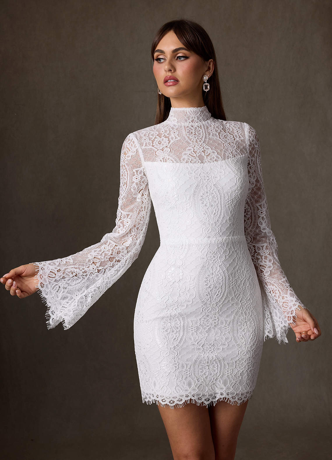 Azazie Ivie Wedding Dresses Diamond White Sheath High Neck Lace Dress image2