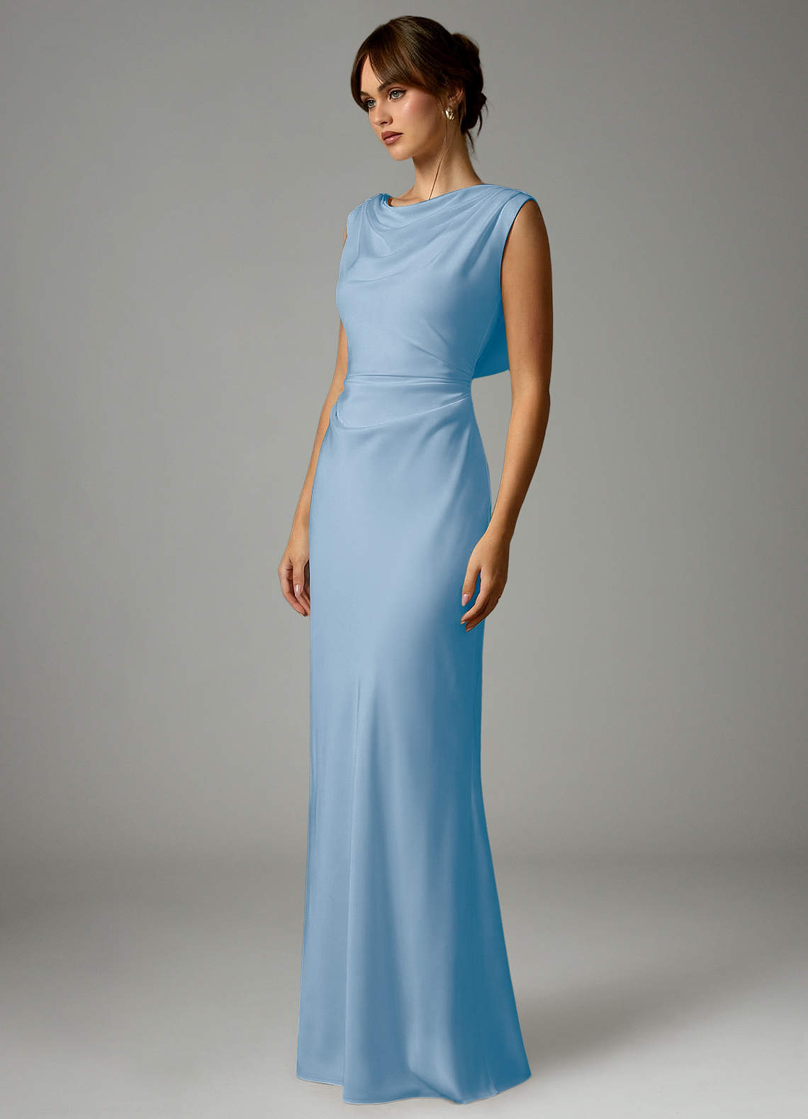 Azazie Kieryn Bridesmaid Dresses Powder Blue Mermaid Pleated Stretch Satin Dress image2