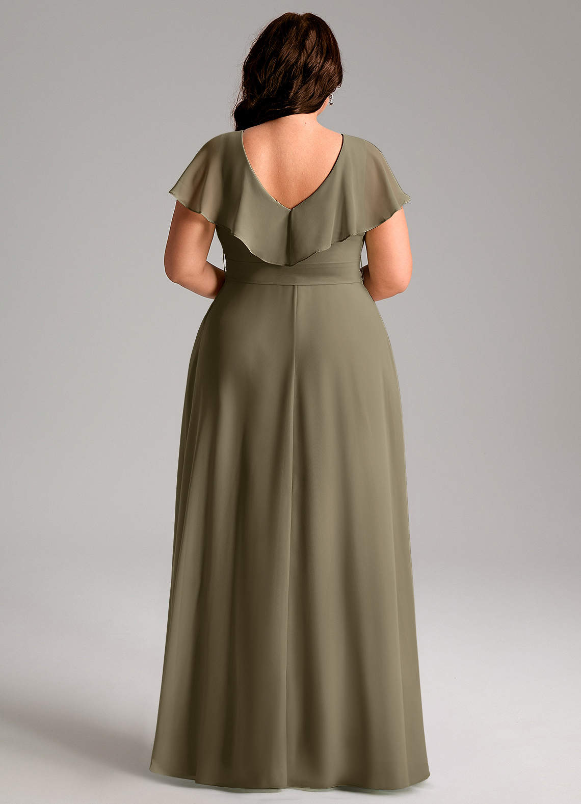 Azazie Lainey At-home Try On Dresses Dusty Sage A-Line with Pockets Chiffon Dress image8