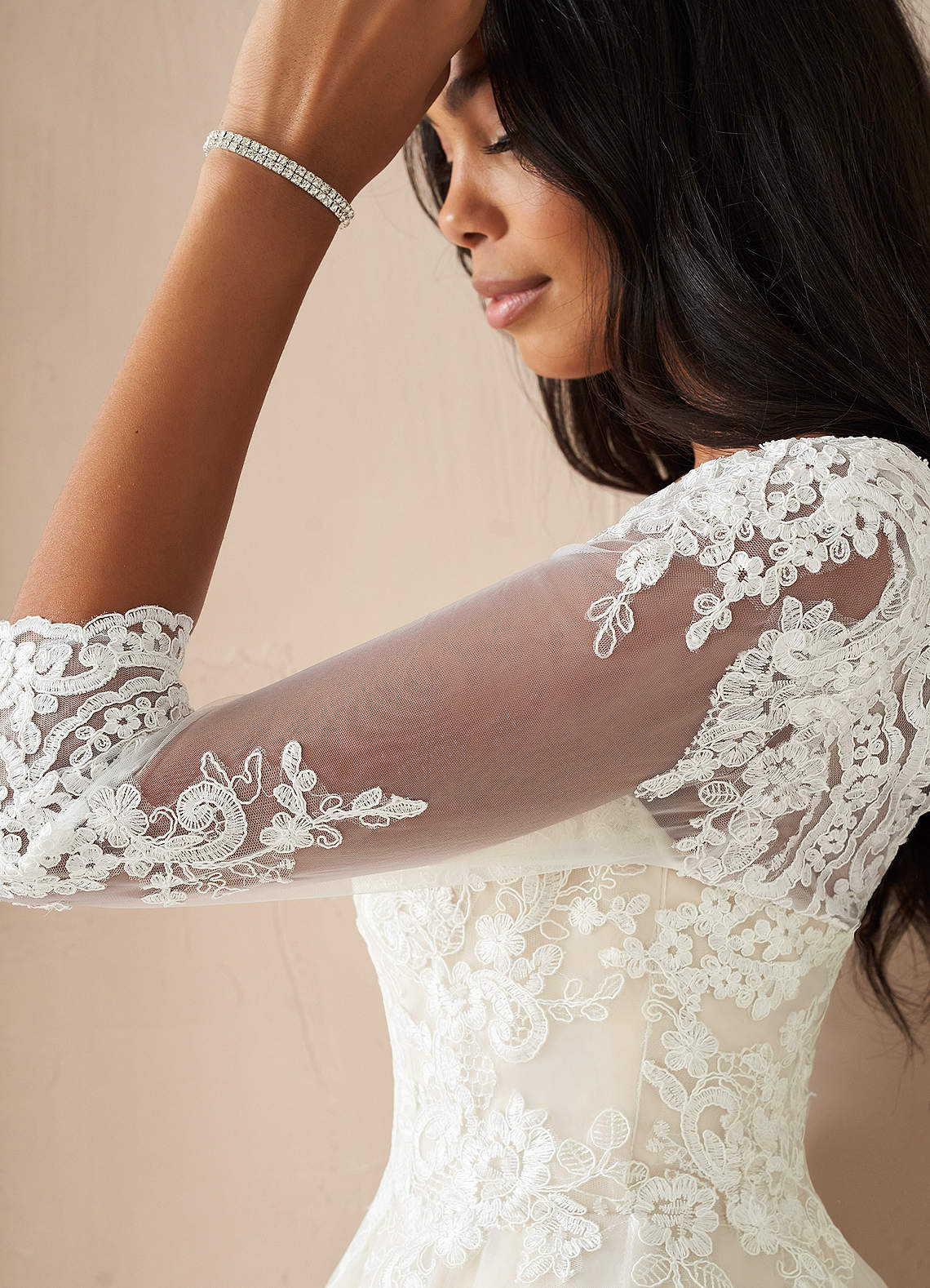 Azazie Sandoval Wedding Dresses A-Line Lace Tulle Sweep Train Dress image1