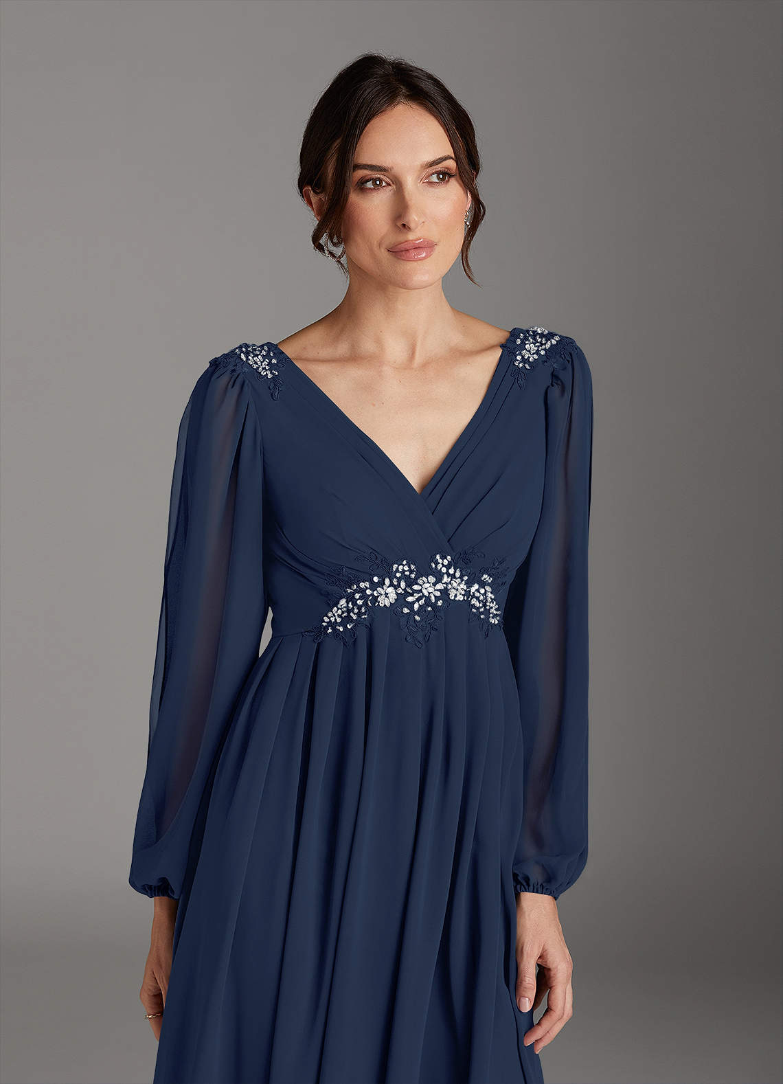Azazie A-Line/Princess V-Neck Floor-Length Lace Mother of The Bride or Groom Dresses - Dark Navy