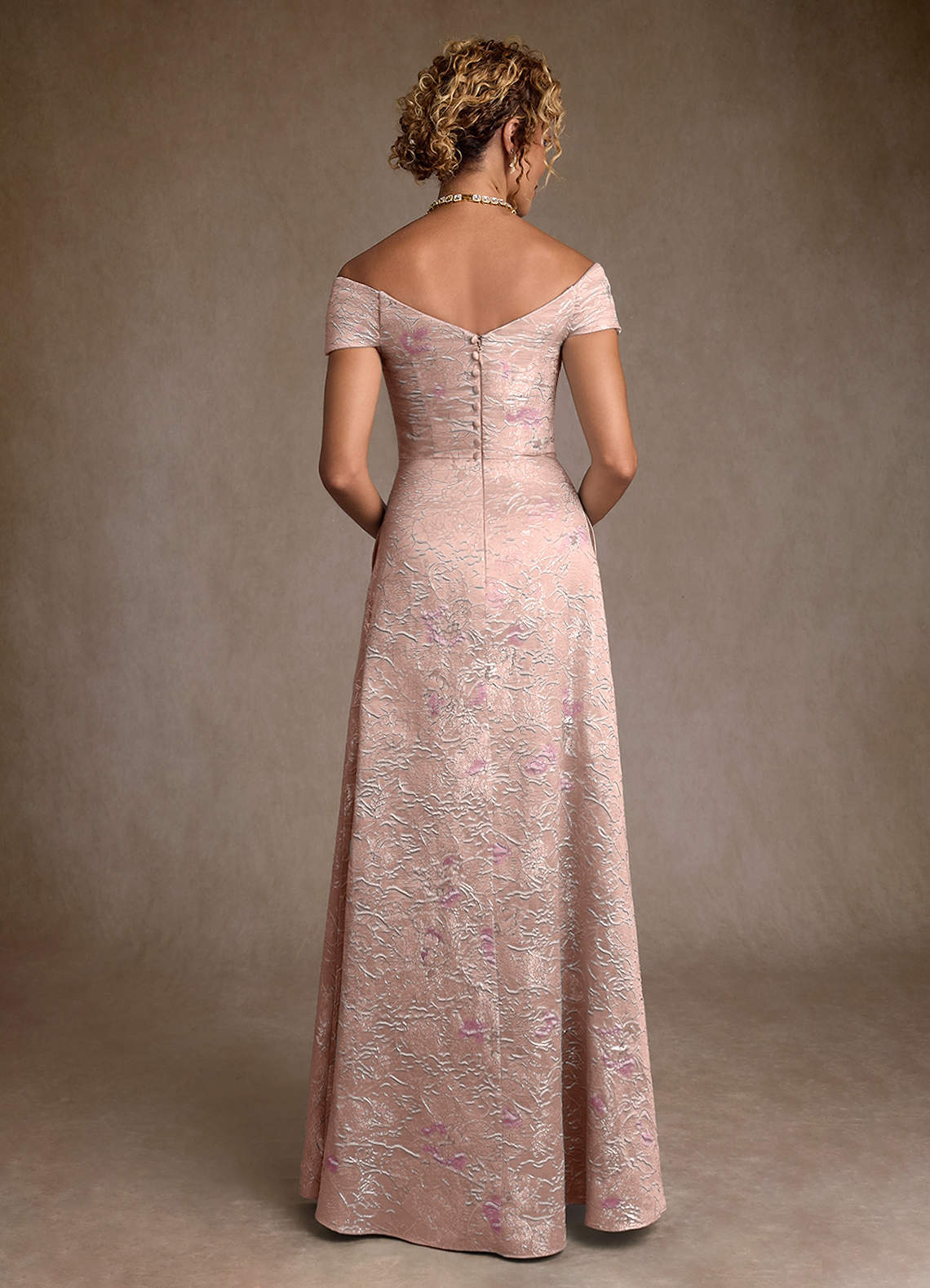 Azazie Lacey Klänningar till brudens mor Klä A-Line i Blommig Jacquard Av axeln Korall Jacquard image1