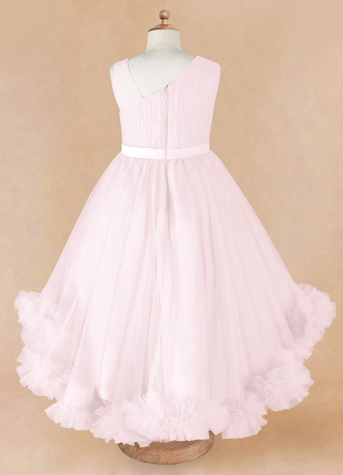 Beautiful A-Line One Shoulder Flower Girl Dress with Lace & Sequins Sash