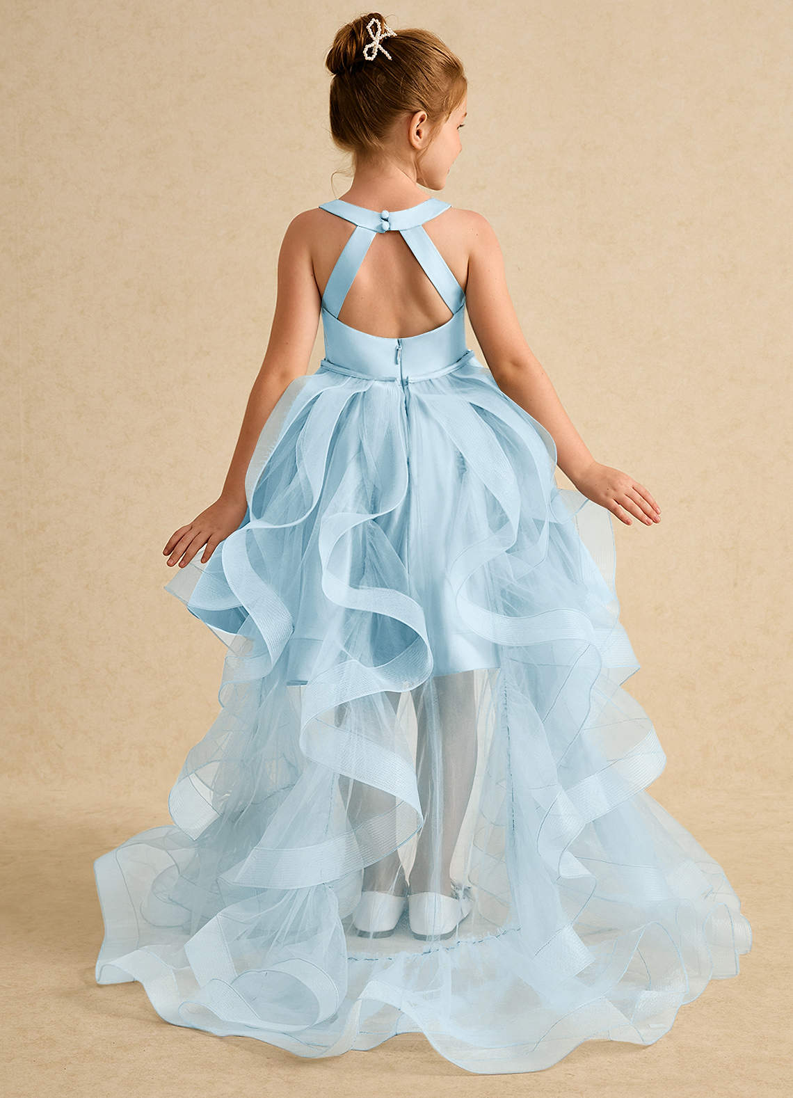 Azazie Julietta Flower Girl Dresses Sky Blue Ball-Gown Convertible Tulle Dress image1