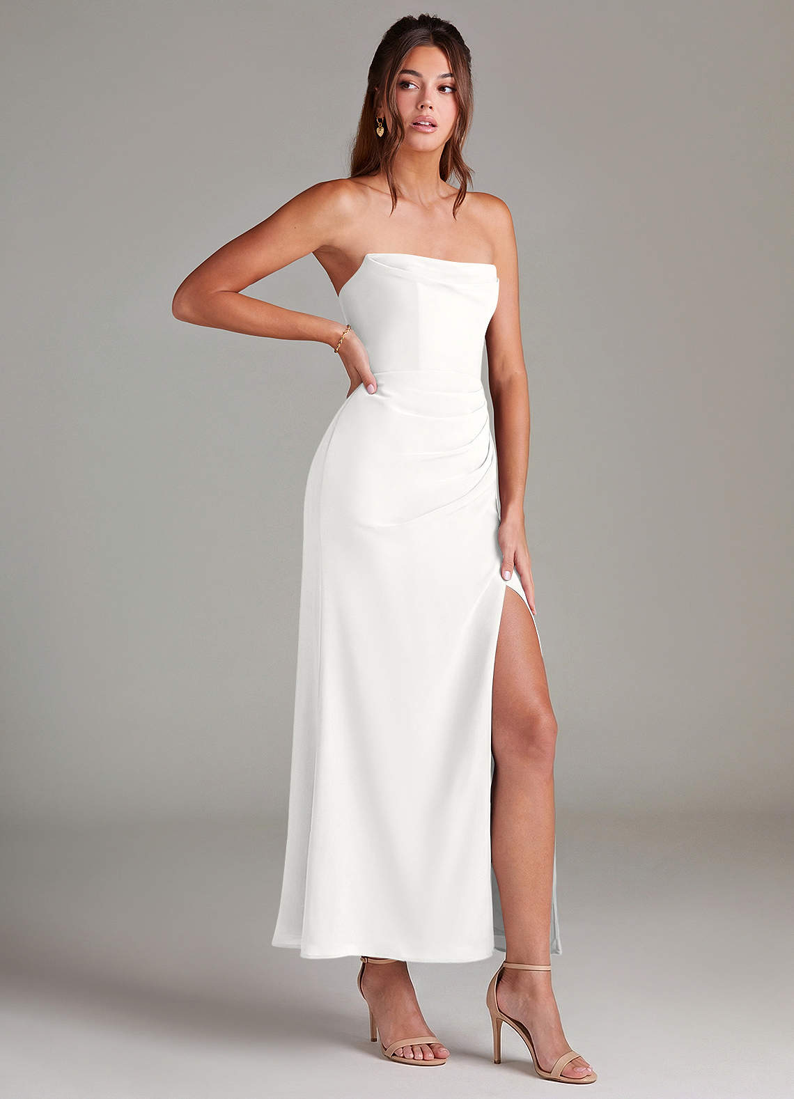 Azazie Leonis Bridesmaid Dresses White Mermaid Strapless Chiffon Convertible Dress image7