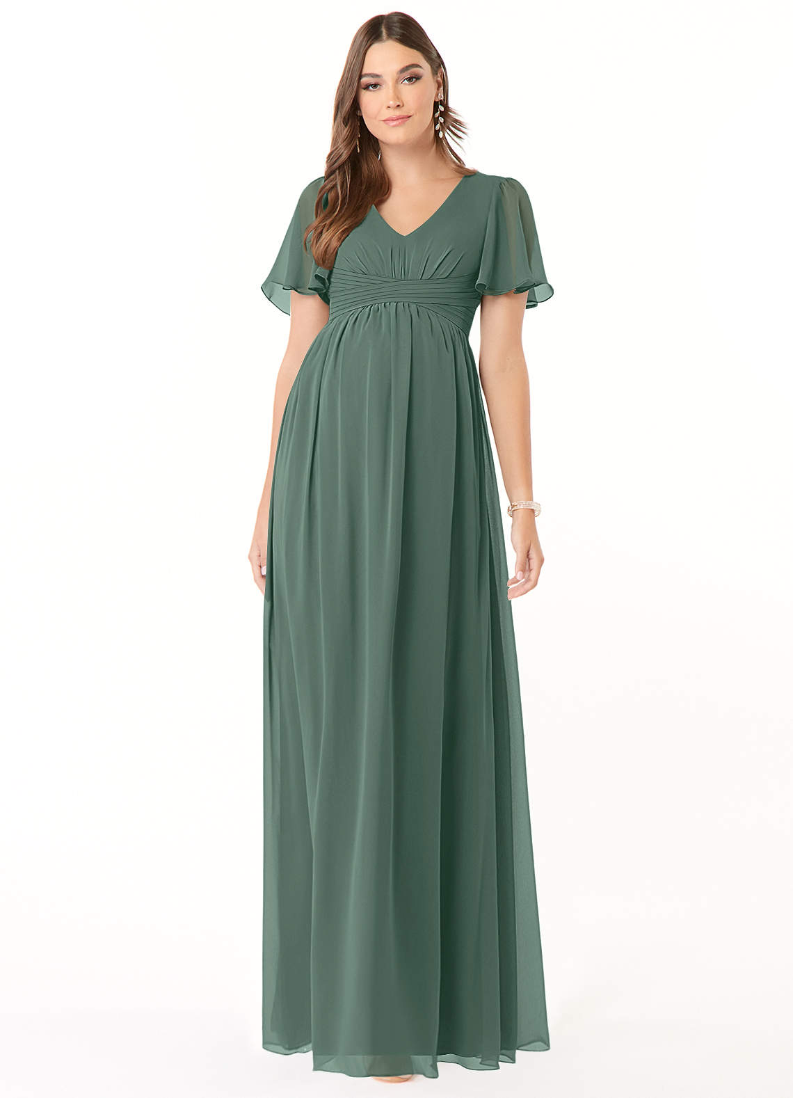 Azazie Verna Maternity Bridesmaid Dresses A-Line V-Neck Ruched Chiffon Floor-Length Dress image1