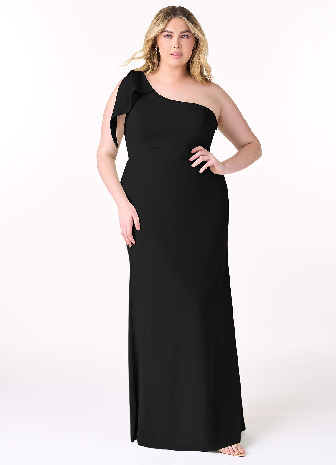 Azazie Rinna Bridesmaid Dresses Black Mermaid One Shoulder Stretch Crepe Dress image1