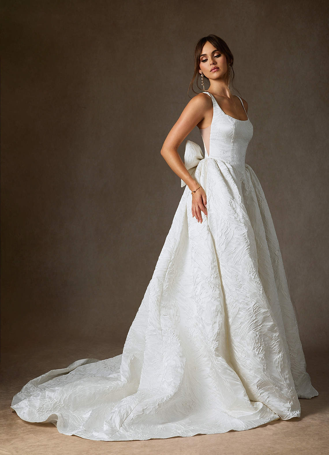 Azazie Skylin Wedding Dresses Diamond White Ball-Gown with Pockets Floral Jacquard Dress image5