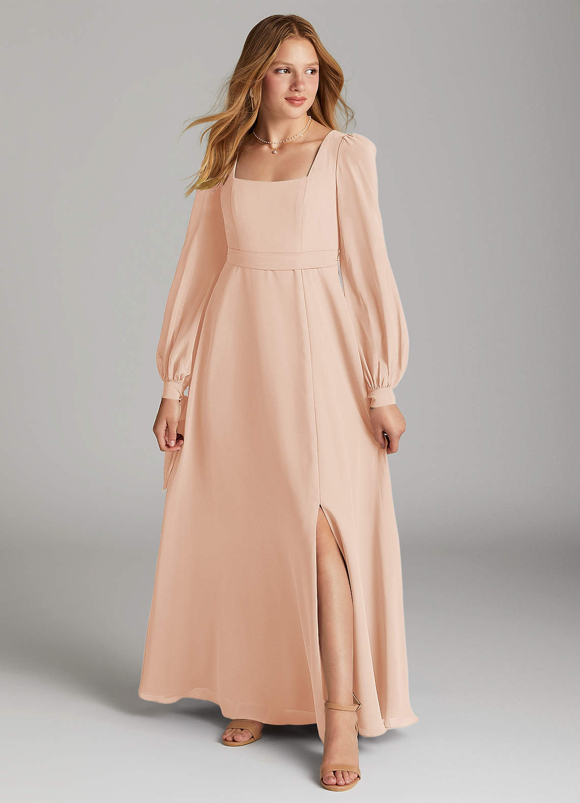 Azazie Leonia Junior A-Linie mit Taschen Chiffon Kleid Englisches Rosa image1