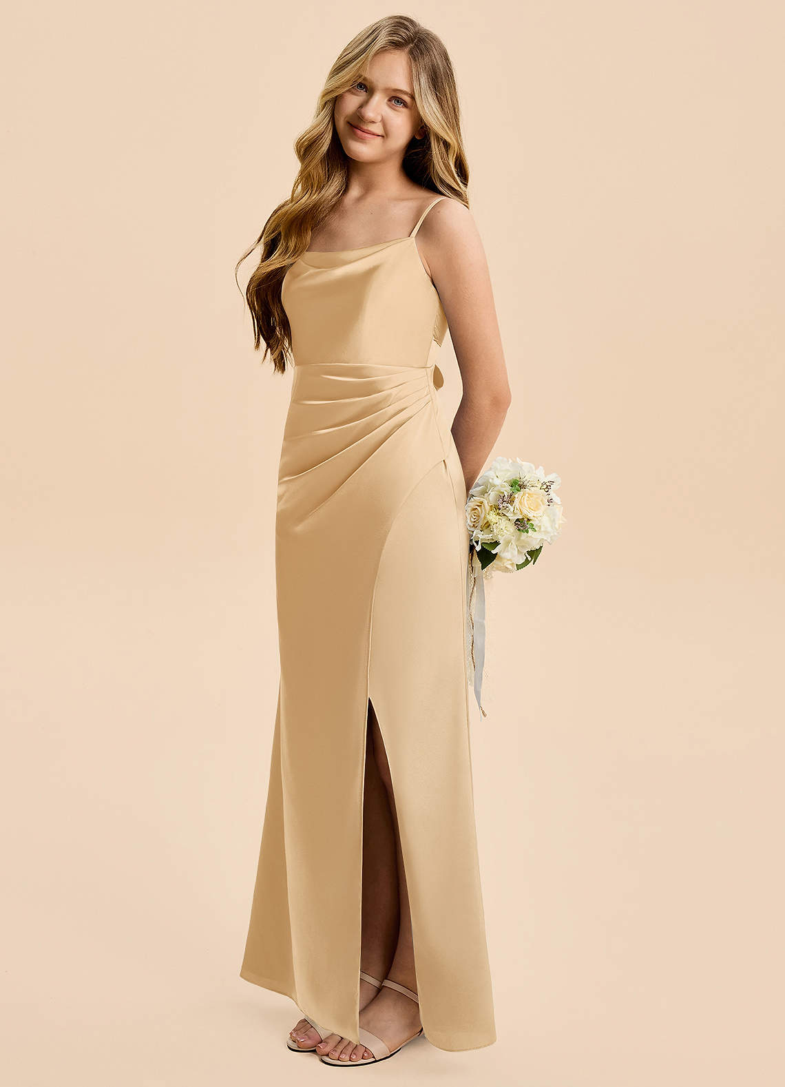 juniors gold dress Azazie Christen Junior White/Light Pink