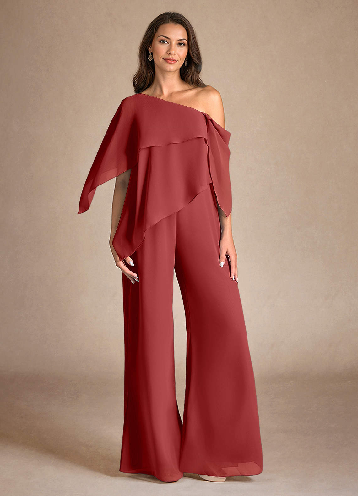 Azazie Halima Mother of the Bride Dresses Rust Jumpsuit/Pantsuit Side Slit Chiffon Dress image1
