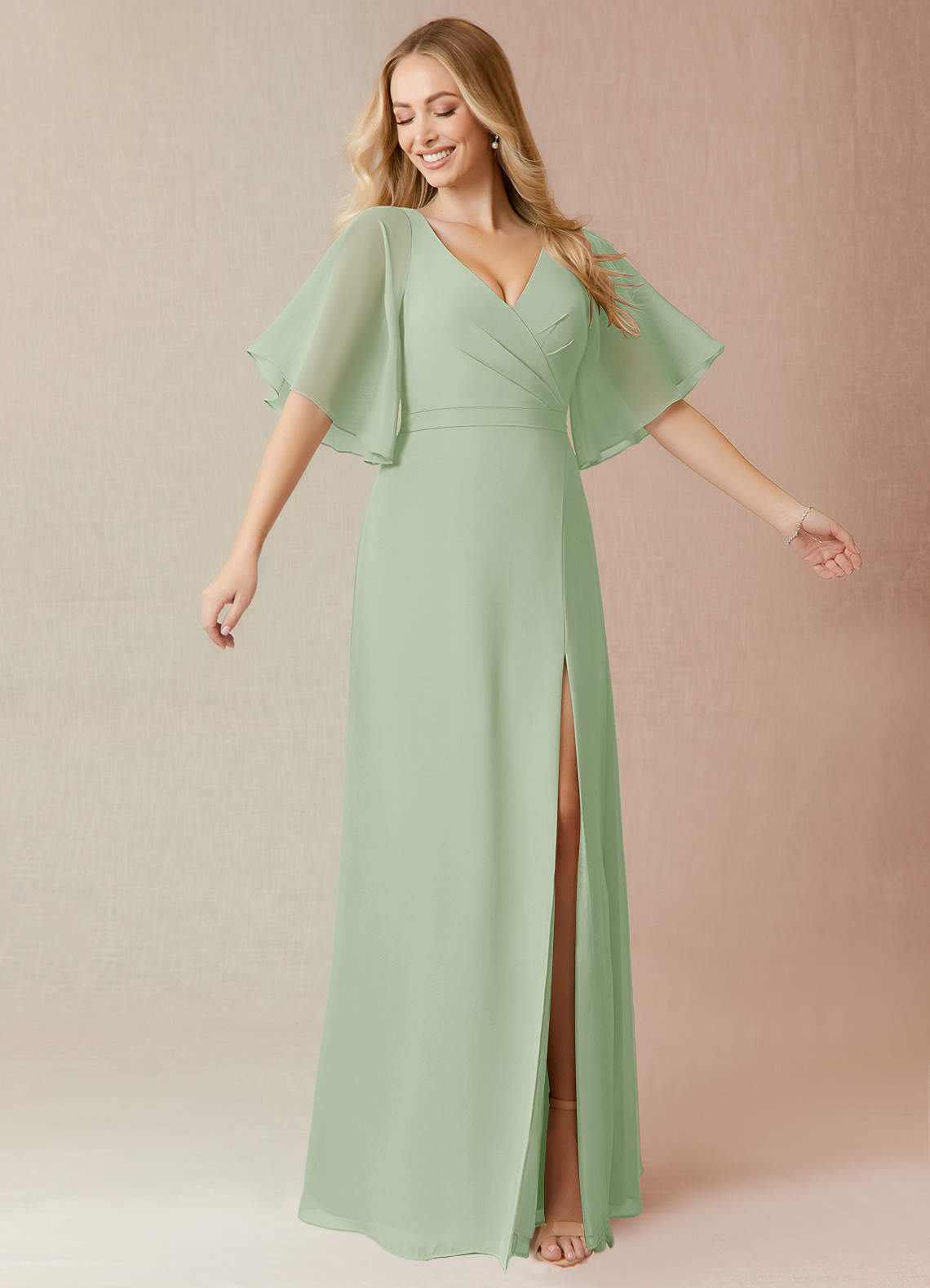 Azazie Cierra Ready to Ship Dusty Sage Chiffon Bridesmaid Dresses | Azazie