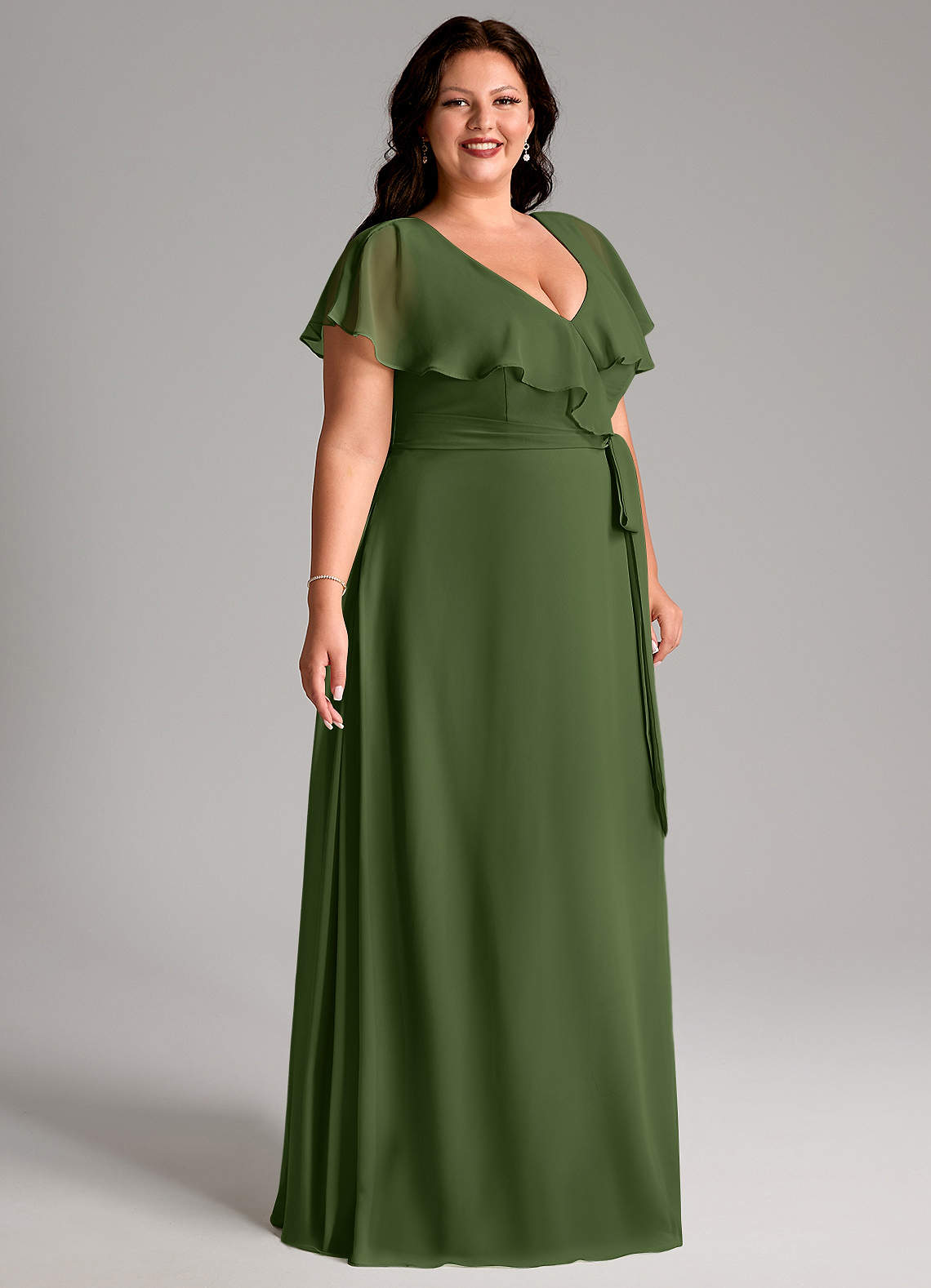 Azazie Lainey Bridesmaid Dresses Olive A-Line with Pockets Chiffon Dress image10