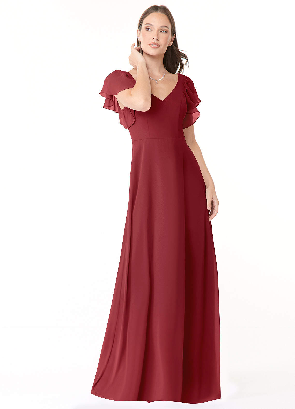 Azazie Syenna Bridesmaid Dresses Pomegranate A-Line Ruched Chiffon Dress image1