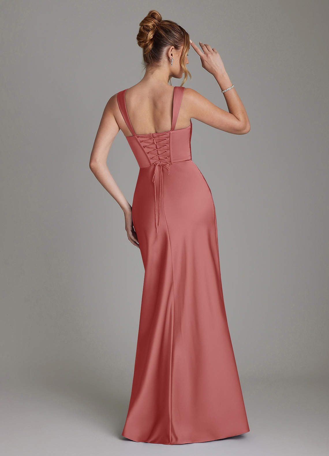 Azazie Agustina Vestidos de madrinha de casamento Vestido Rosa Antiga de Cetim elástico de sereia com Espartilho image1