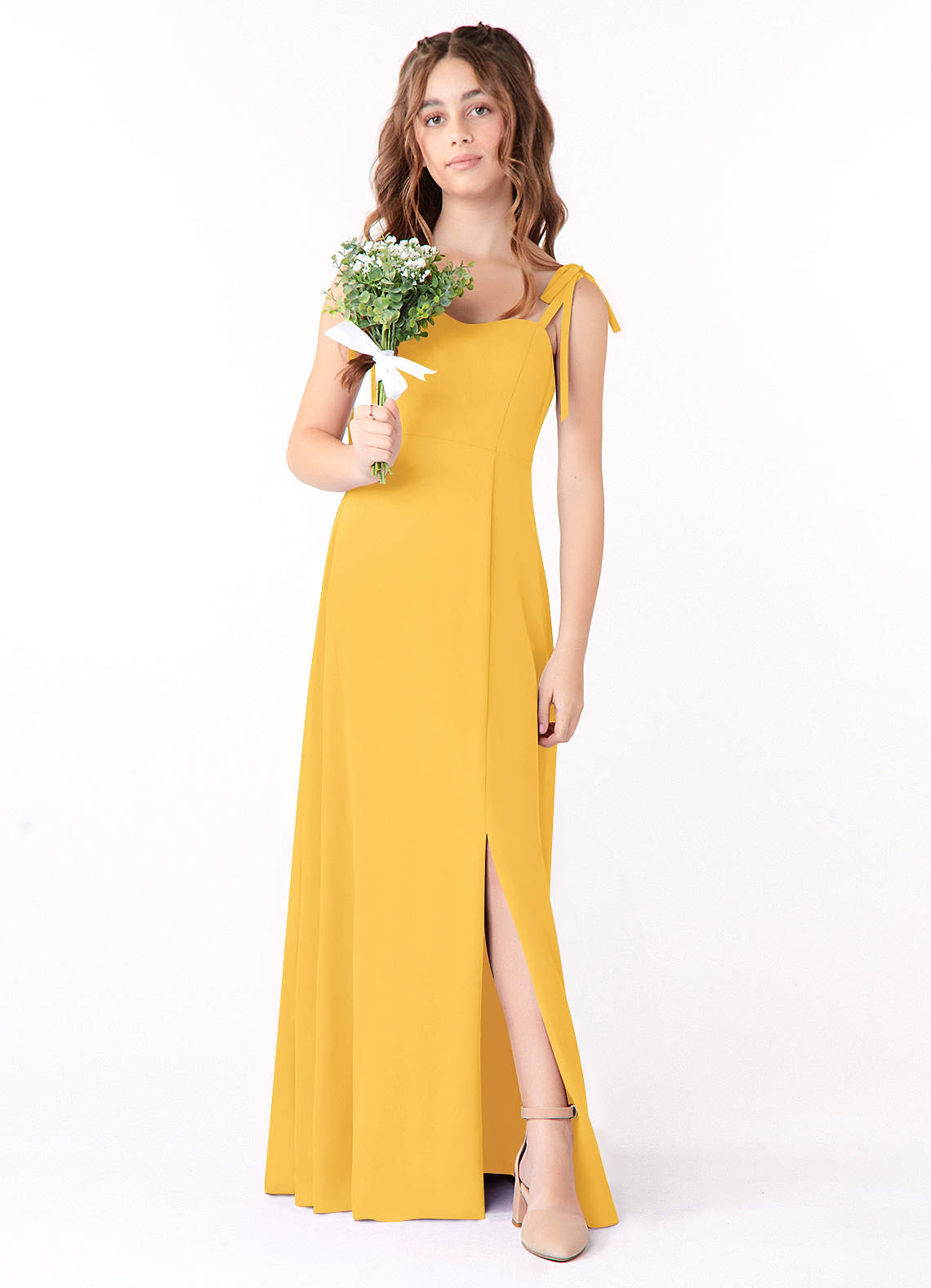 Azazie Rosey Junior Marigold A-Line Sweetheart Neckline Chiffon Dress image3