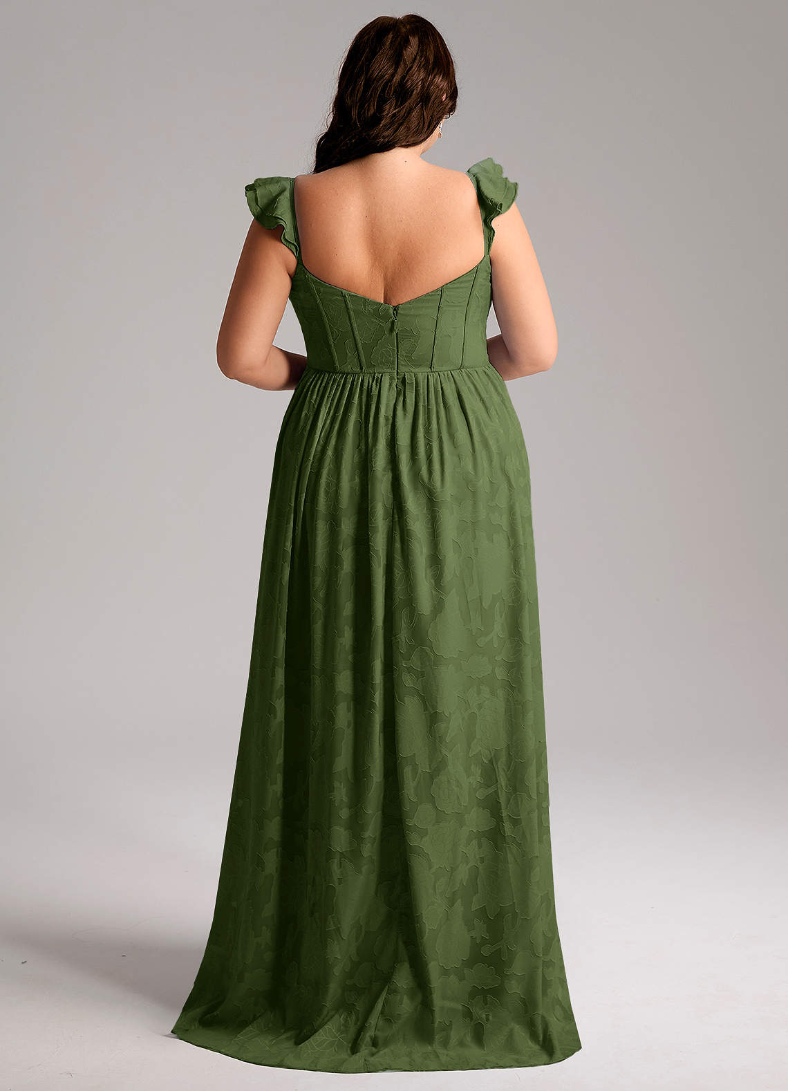 Azazie Denisse Vestidos de madrinha de casamento Vestido Oliva de Esgotamento Floral de Linha A com Ruched image7
