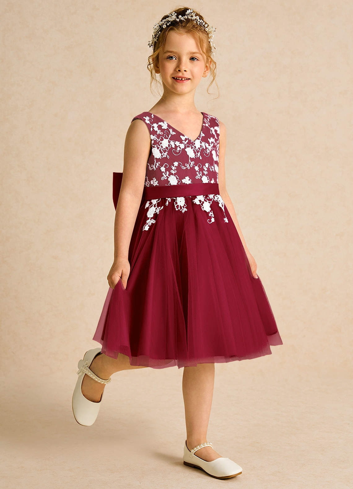 Azazie Butterfly Flower Girl Dresses Burgundy A-Line Lace Dress image2