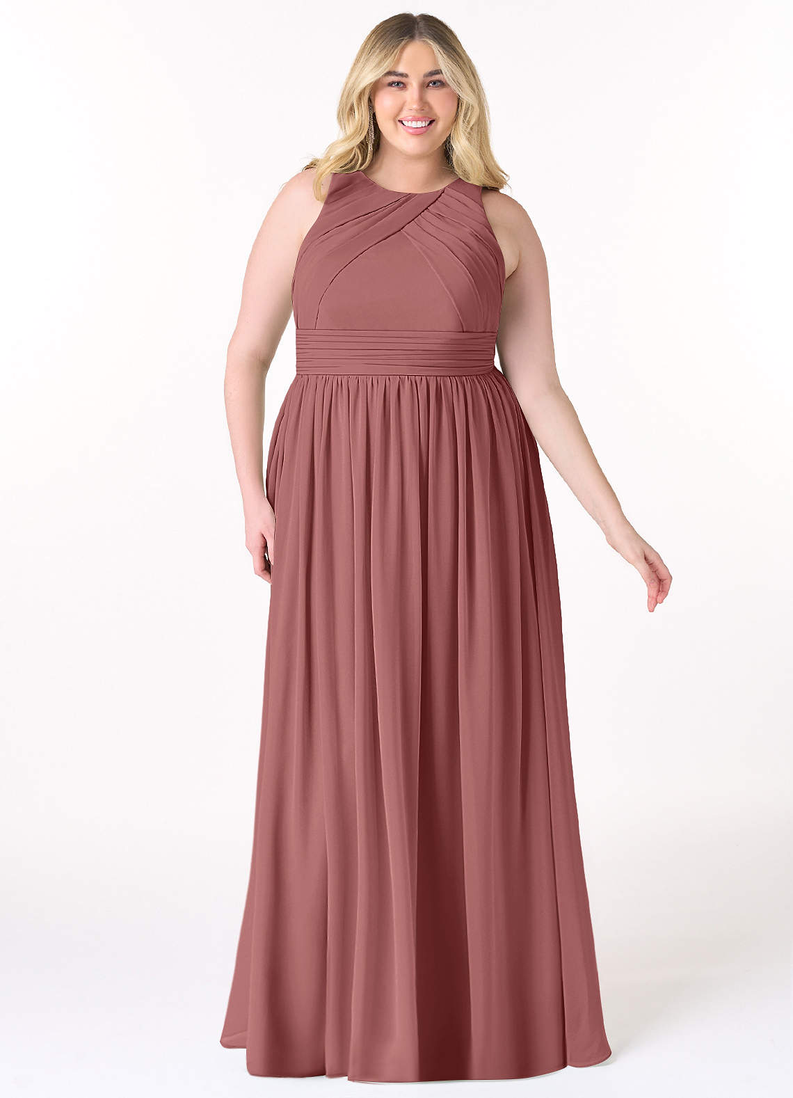 Azazie Harper Vestidos de damas de honor Vestido de Amatista de Gasa de Corte en A con Plisado image1