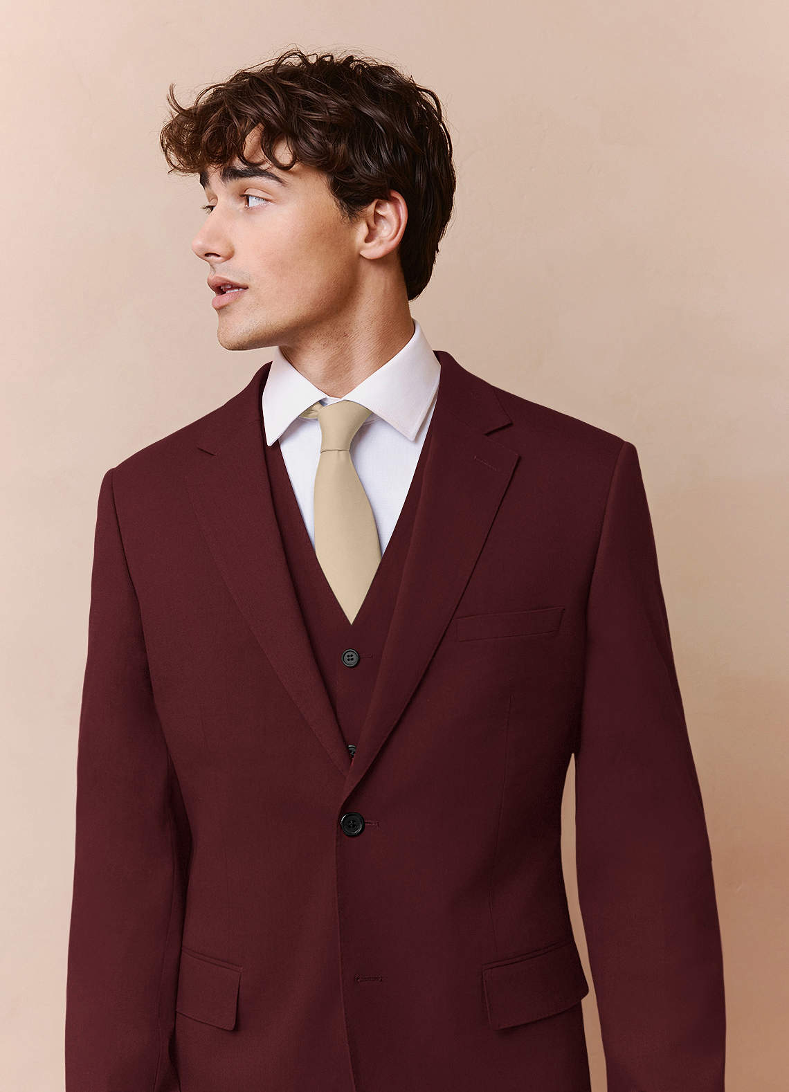 front Savile Burgundy Wool Blend 3-Piece Suit