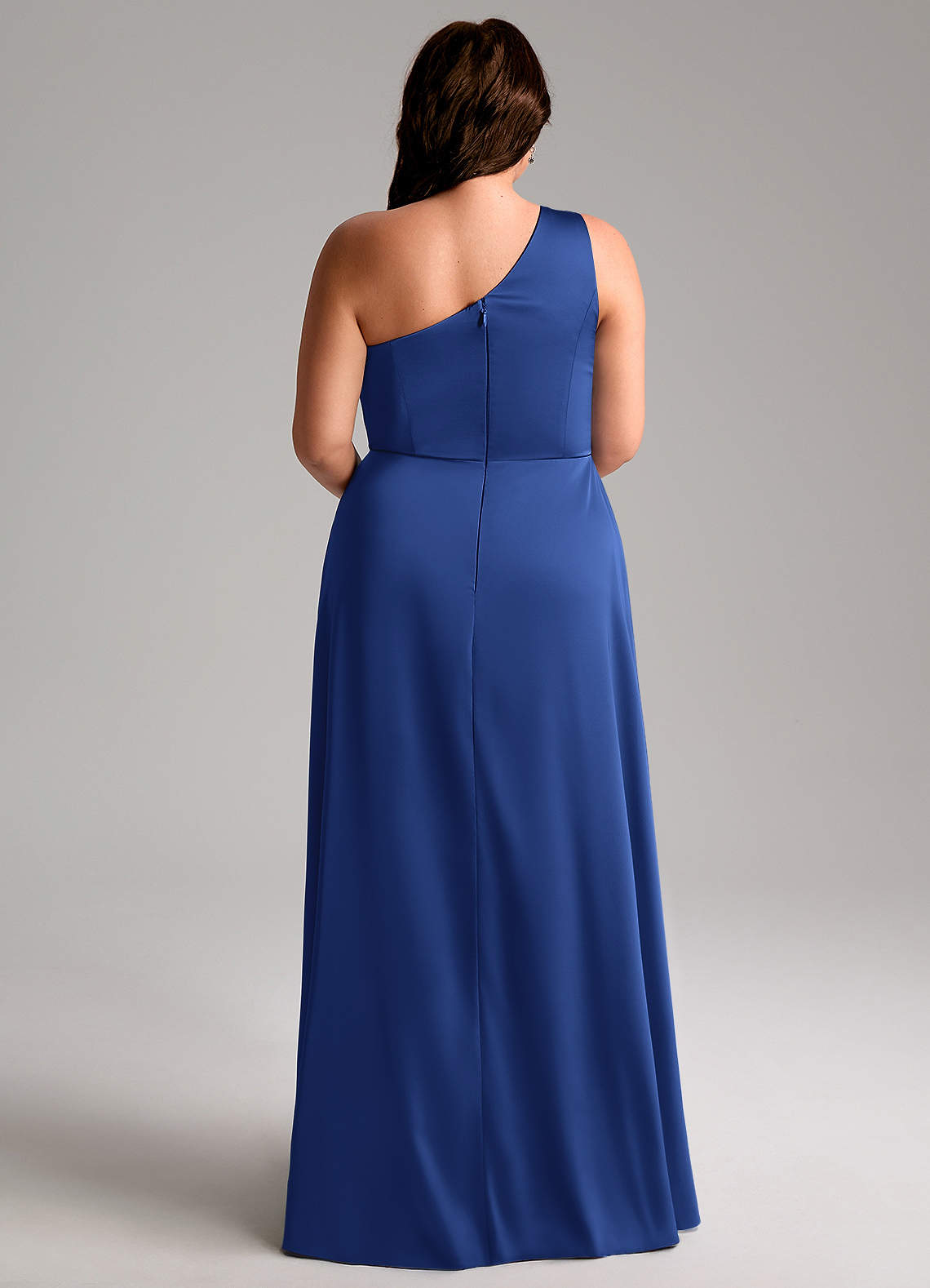 Azazie Brooke Vestidos de damas de honor Vestido de Azul Real de Satén Elástico de Corte en A con Hombro unilateral image8