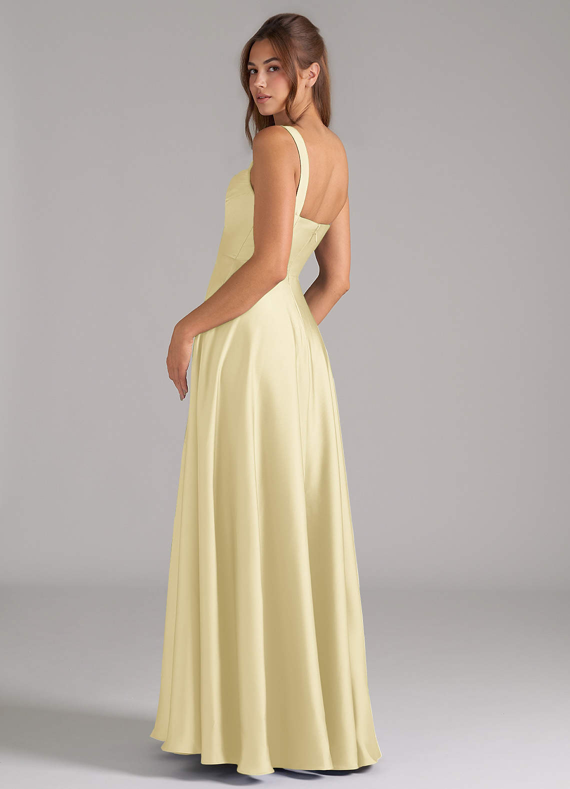 Azazie Shaude Robes de demoiselle d'honneur Robe Trapèze en Satin extensible Plissée Sorbet Citron image6