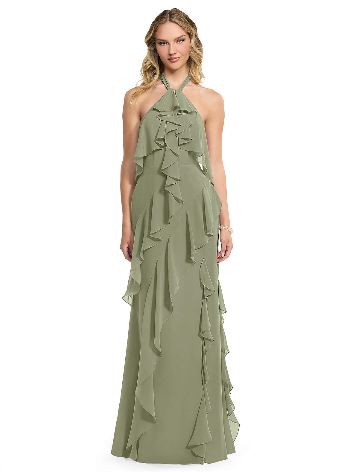 Azazie Velma Bridesmaid Dresses Pistachio A-Line Side Slit Chiffon Dress image1