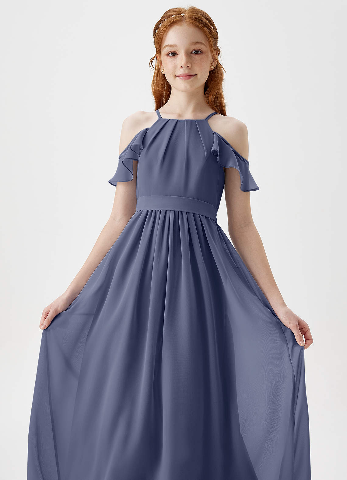 Azazie Chaya Junior Stormy A-Line Off the Shoulder Chiffon Dress image1