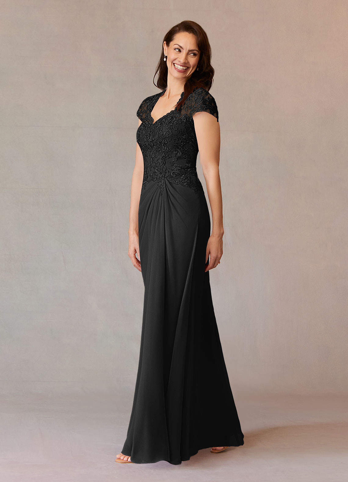 Azazie Junie Kleider für die Brautmutter A-Linie Spitze Chiffon Kleid Schwarz image6