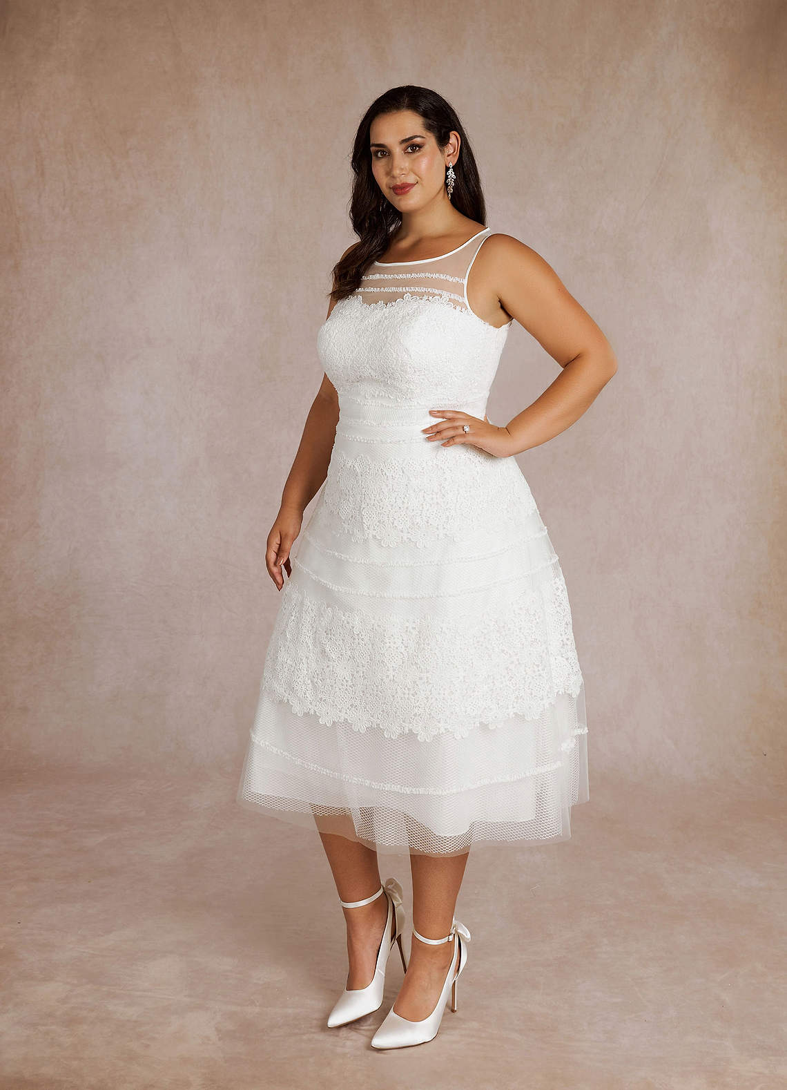 Azazie Azul Wedding Dresses A-Line Sweetheart Lace Tulle Tea-Length Dress image1