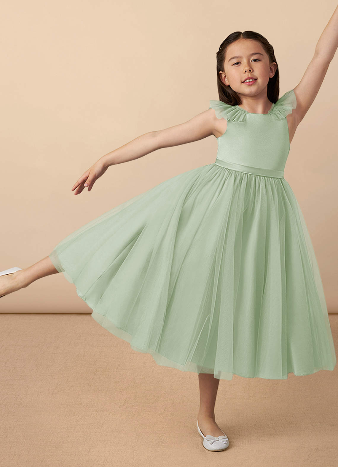 Azazie Dolly Dusty Sage A-Line Bow Tulle Dress | Azazie Azazie Dolly Dusty Sage A-Line Bow Tulle Dress | Azazie