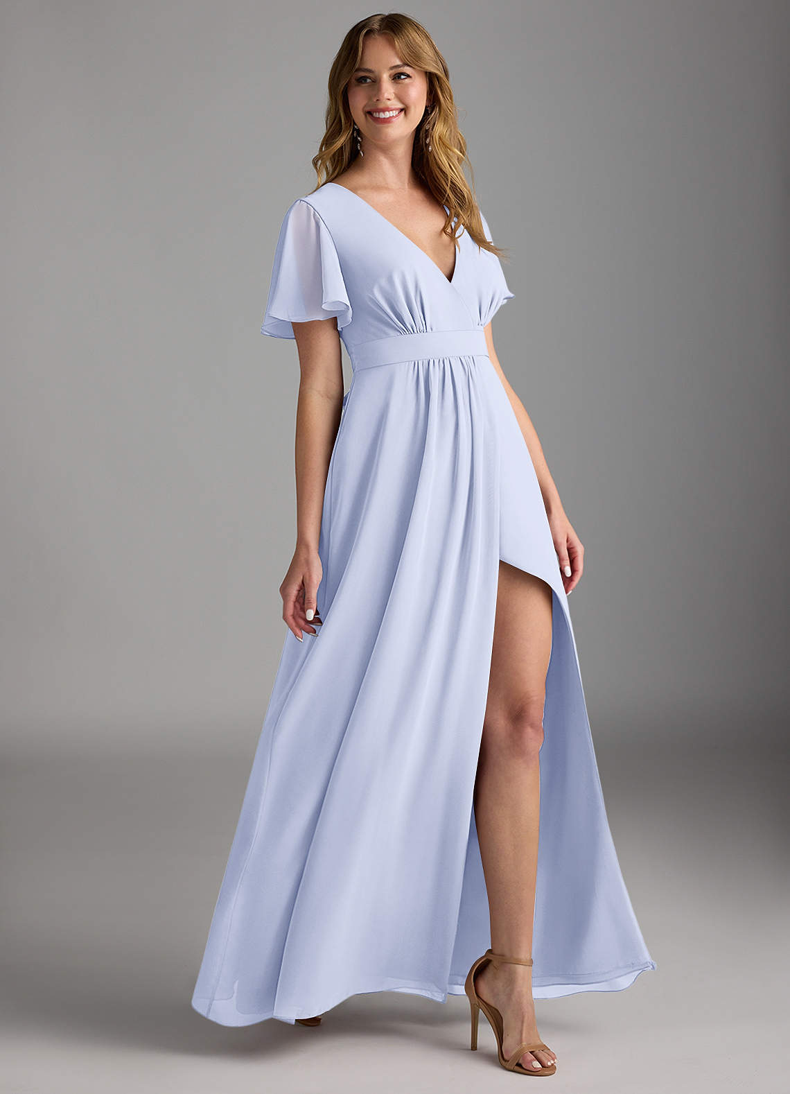 Azazie A-Line/Princess V-Neck Floor-Length Chiffon Bridesmaid Dresses - Lavender