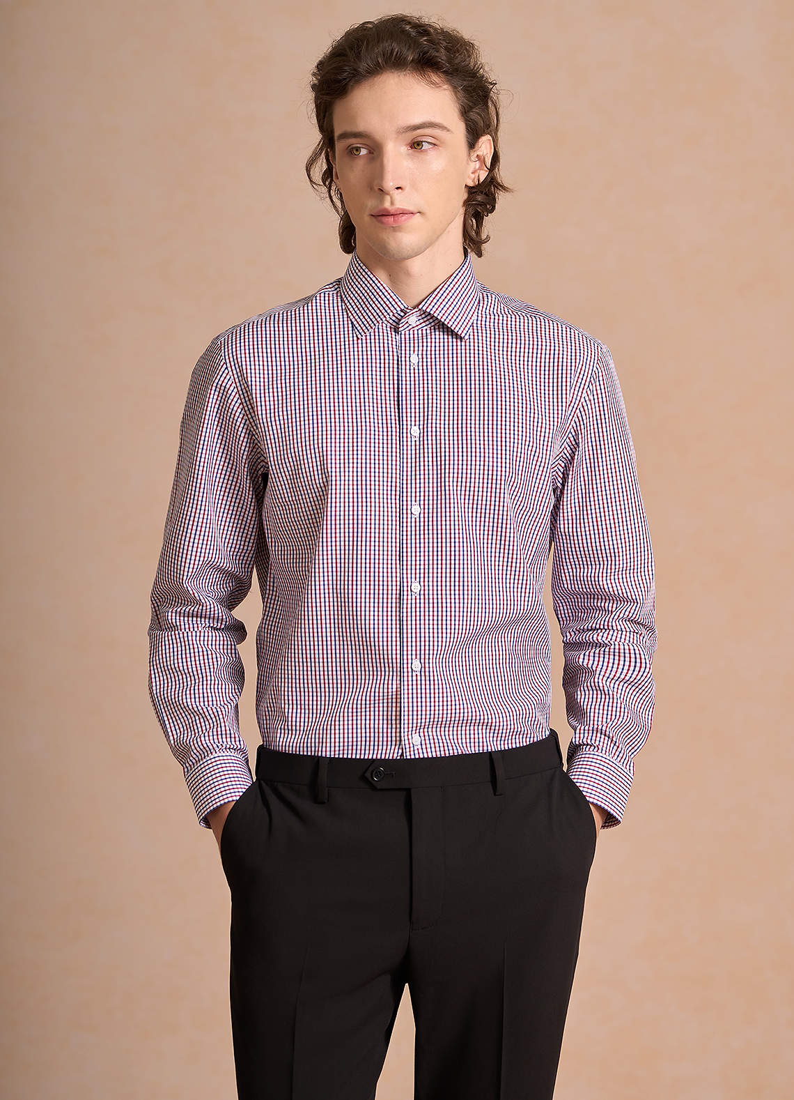 front Aiden Blue Red Contrast 100% Cotton Non-Iron Striped Dress Shirt