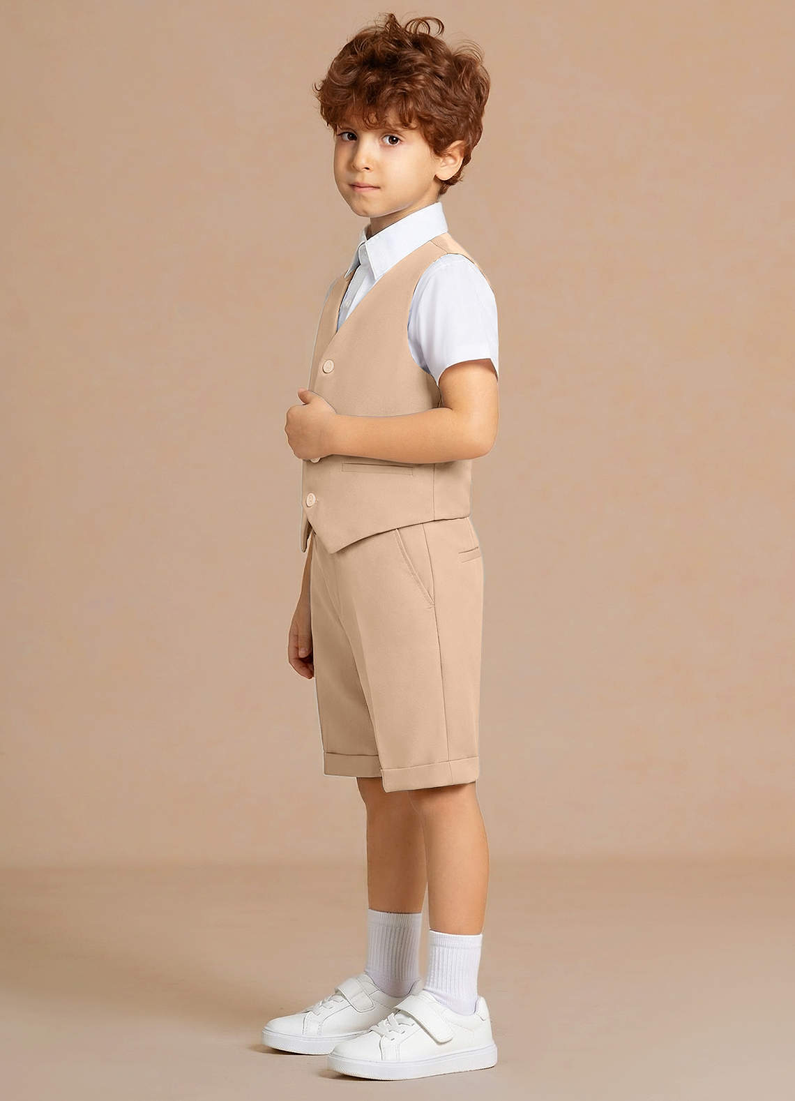 front Oliver 탠 껍질 남아용 조끼 & 반바지 4피스 세트