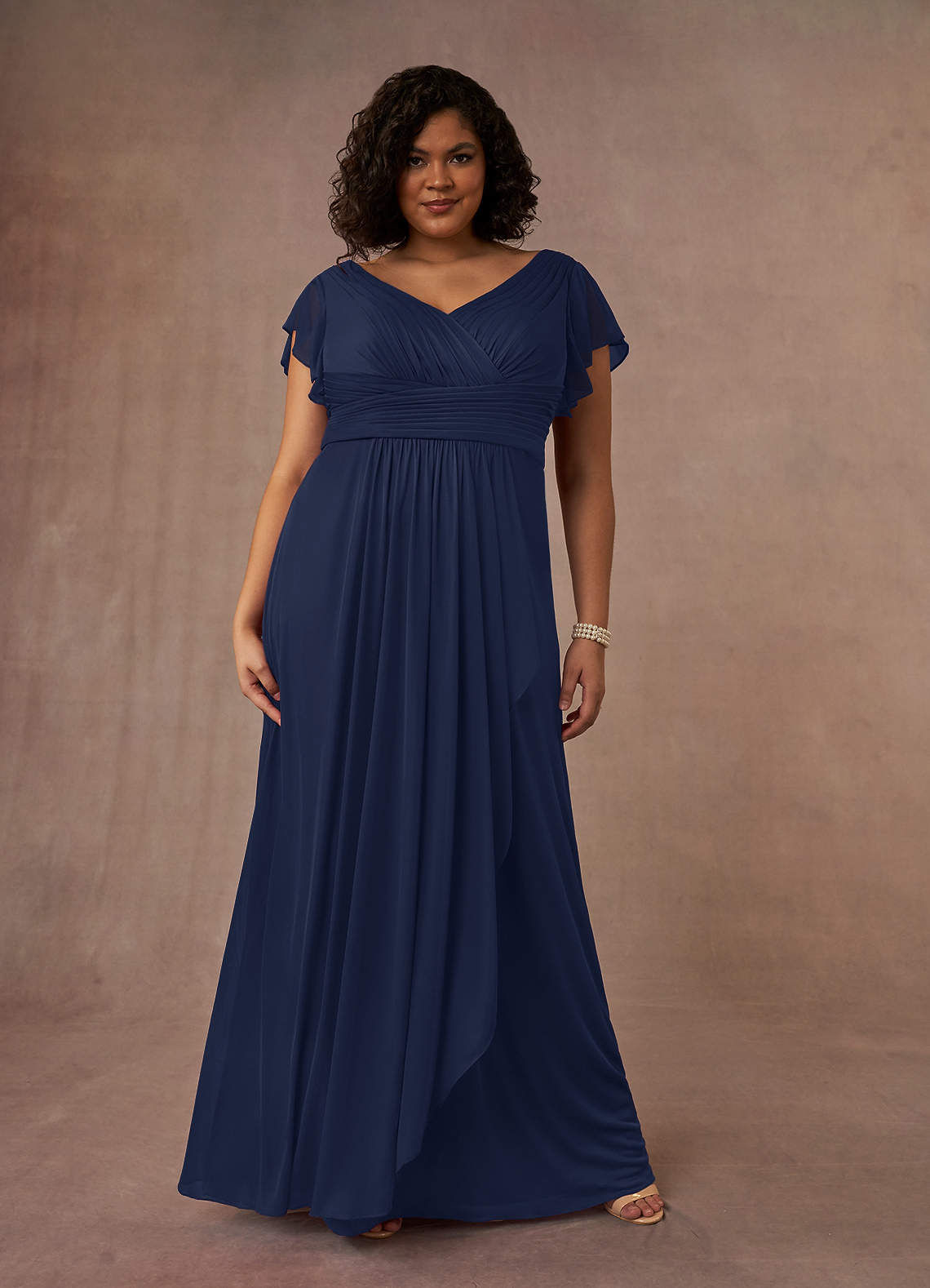 Azazie Reneya Mother of the Bride Dresses Dark Navy A-Line Pleated Mesh Dress image1