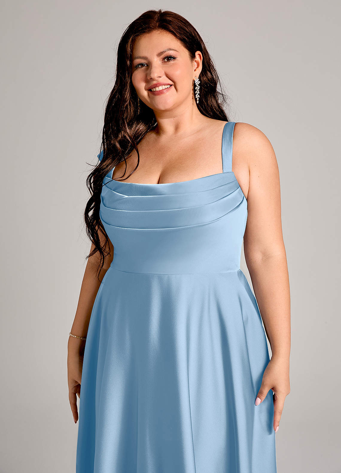 Azazie Shaude Bridesmaid Dresses Powder Blue A-Line Pleated Stretch Satin Dress image7